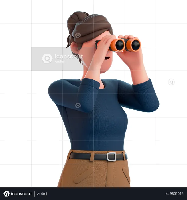 La mujer está mirando a través de binoculares  3D Illustration