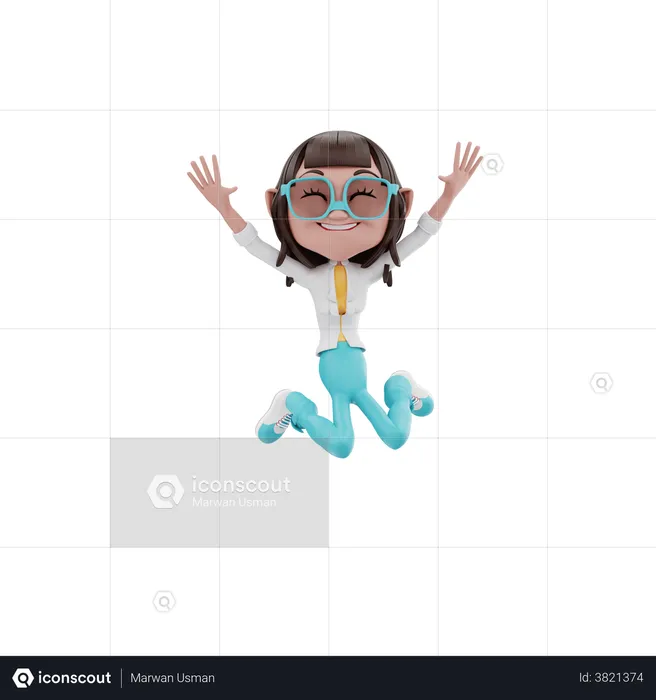 Mujer feliz saltando  3D Illustration