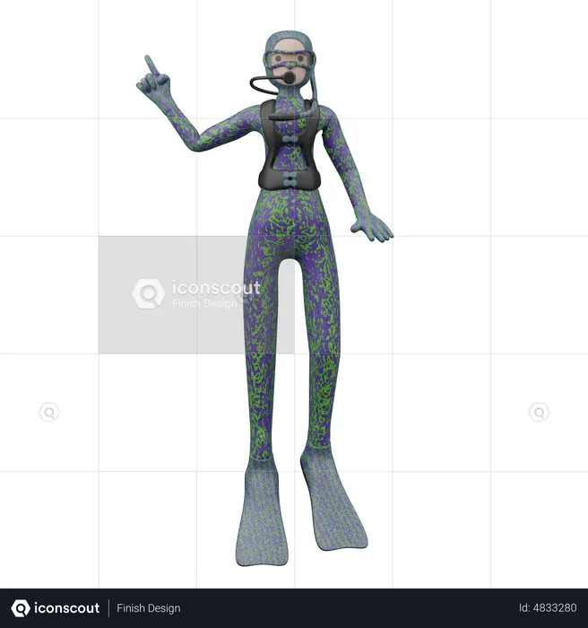 Mujer haciendo buceo  3D Illustration