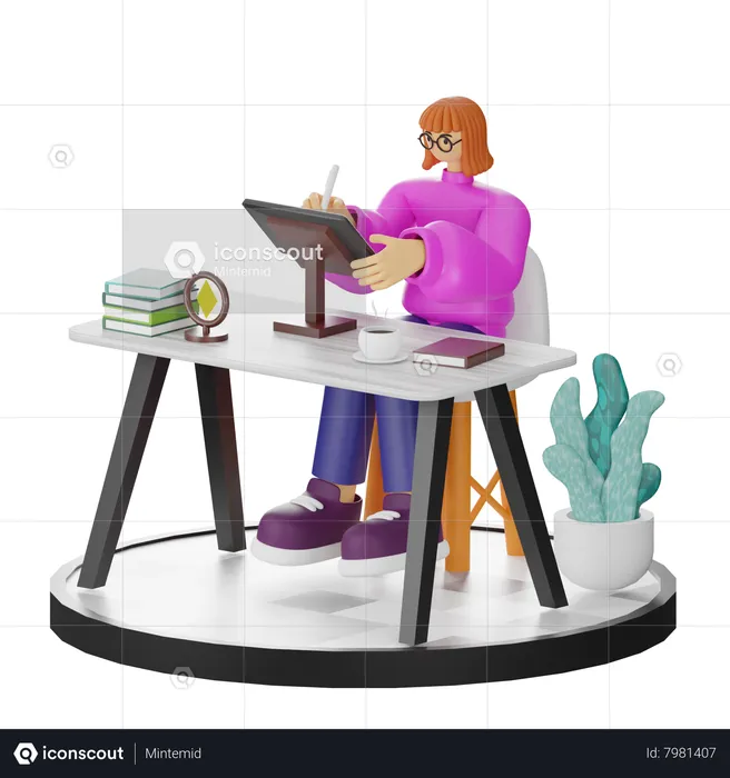 Mujer haciendo búsqueda creativa  3D Illustration