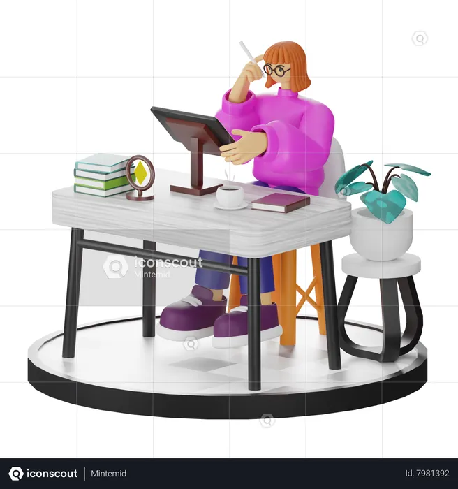 Mujer haciendo búsqueda creativa  3D Illustration