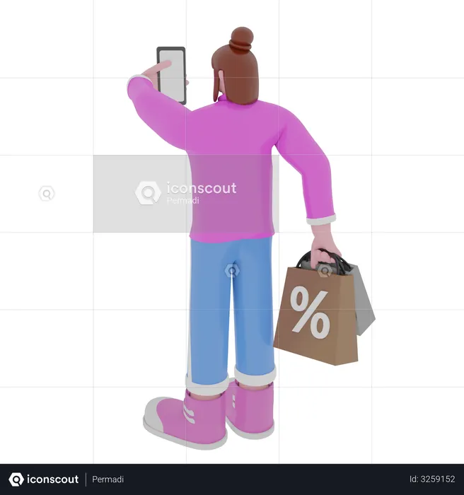 Mujer haciendo compras en línea  3D Illustration