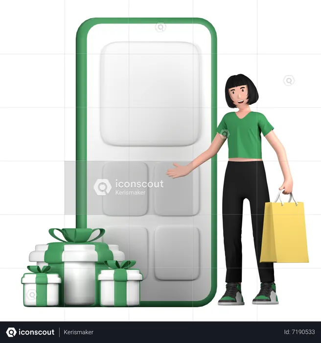 Mujer haciendo compras móviles  3D Illustration