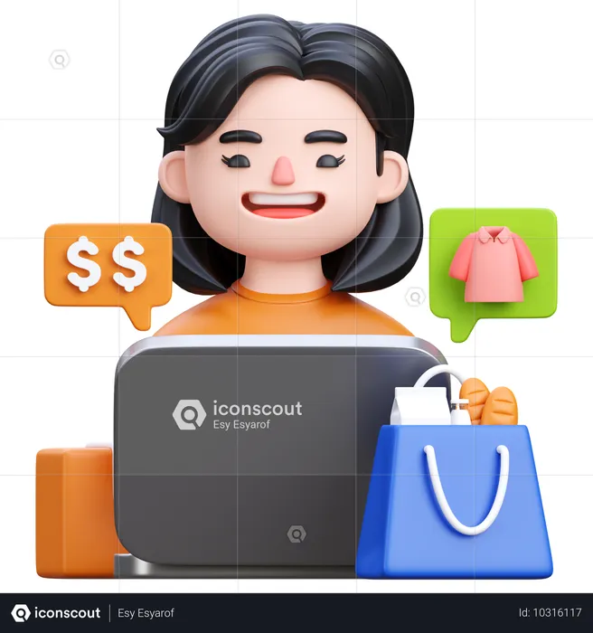 Mujer haciendo compras en línea  3D Icon