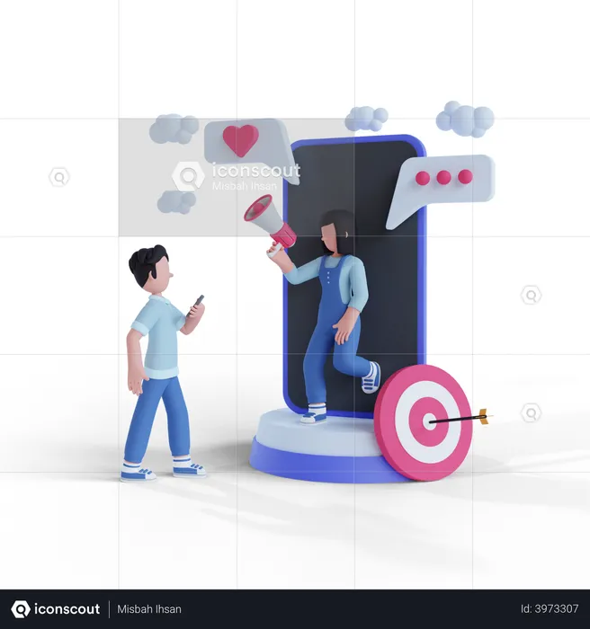 Mujer haciendo marketing móvil  3D Illustration