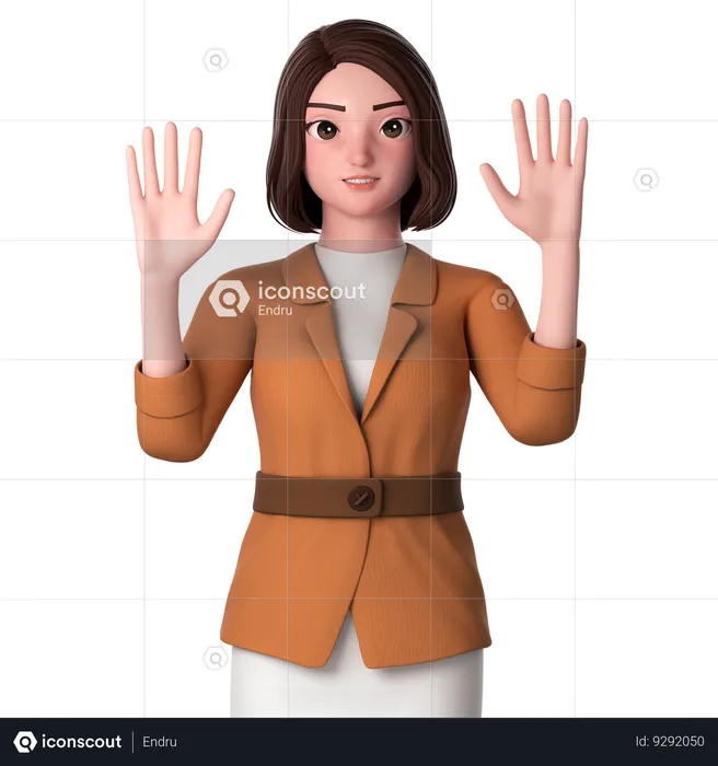 Mujer joven levantando ambas manos  3D Illustration