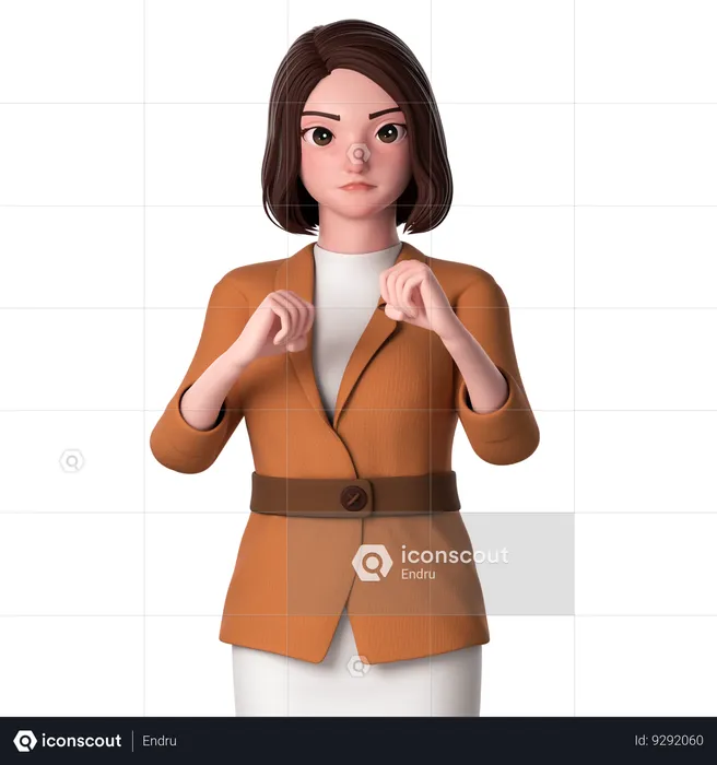 Mujer joven mostrando lista para luchar con los puños en ambas manos  3D Illustration