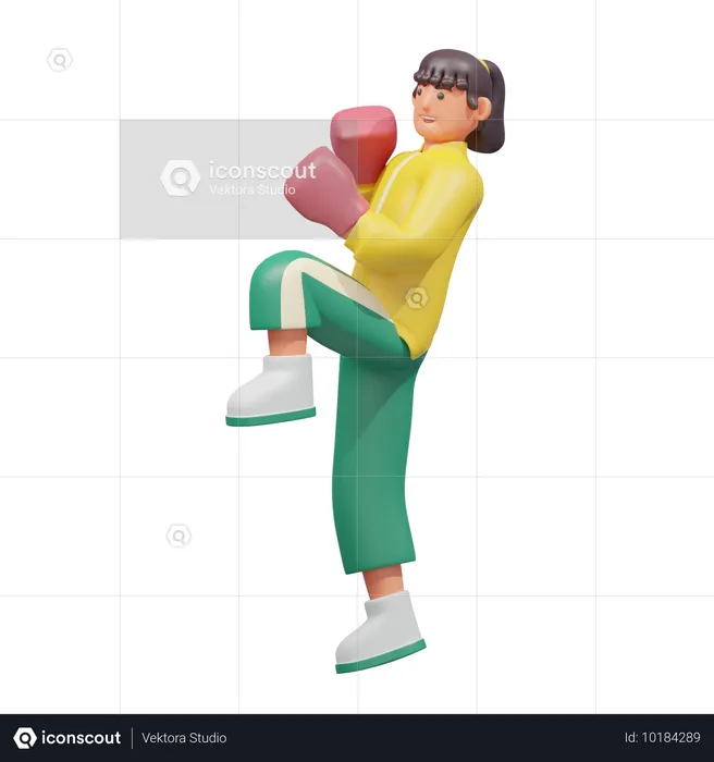 Mujer practicando kickboxing  3D Illustration