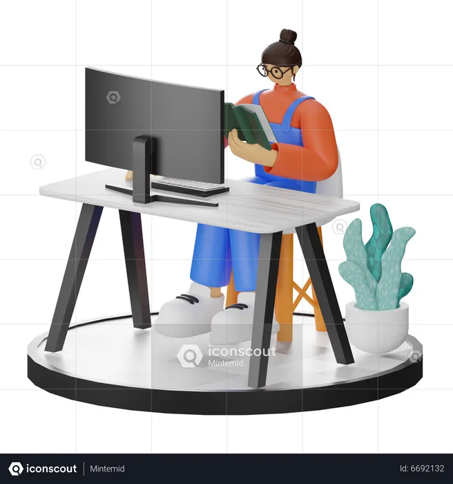 Mujer leyendo libro  3D Illustration