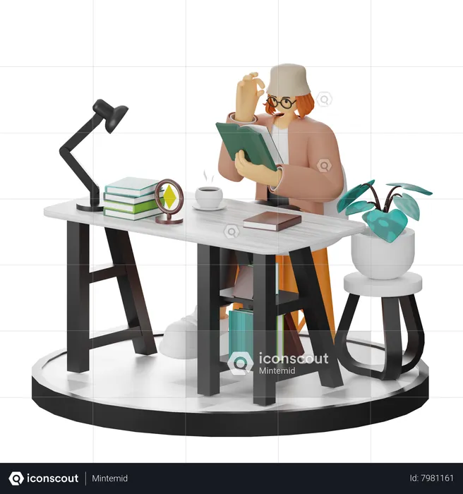 Mujer leyendo libro  3D Illustration