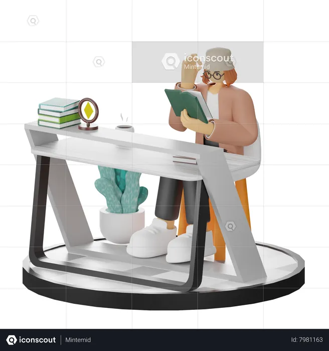 Mujer leyendo libro  3D Illustration