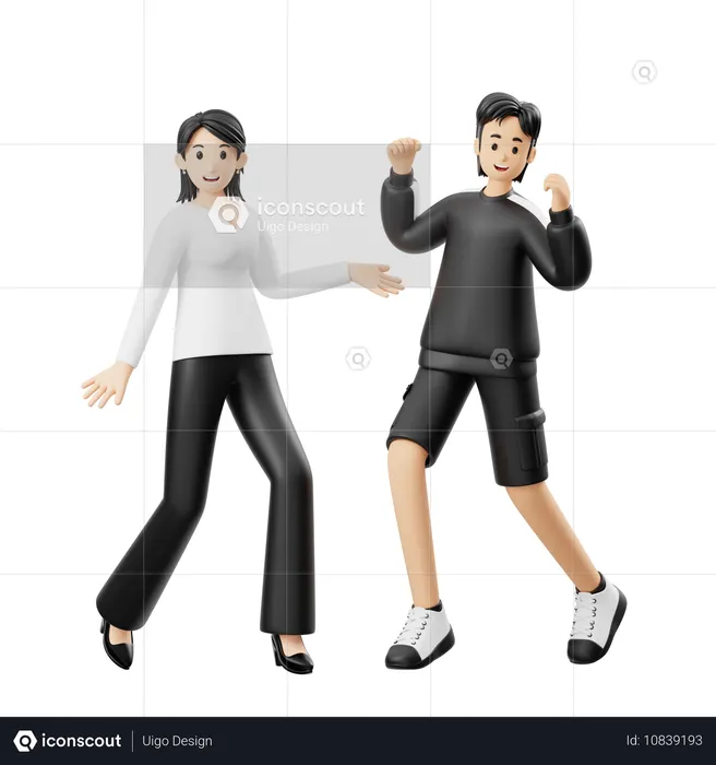Mujer mostrando movimientos de baile a hombre  3D Icon