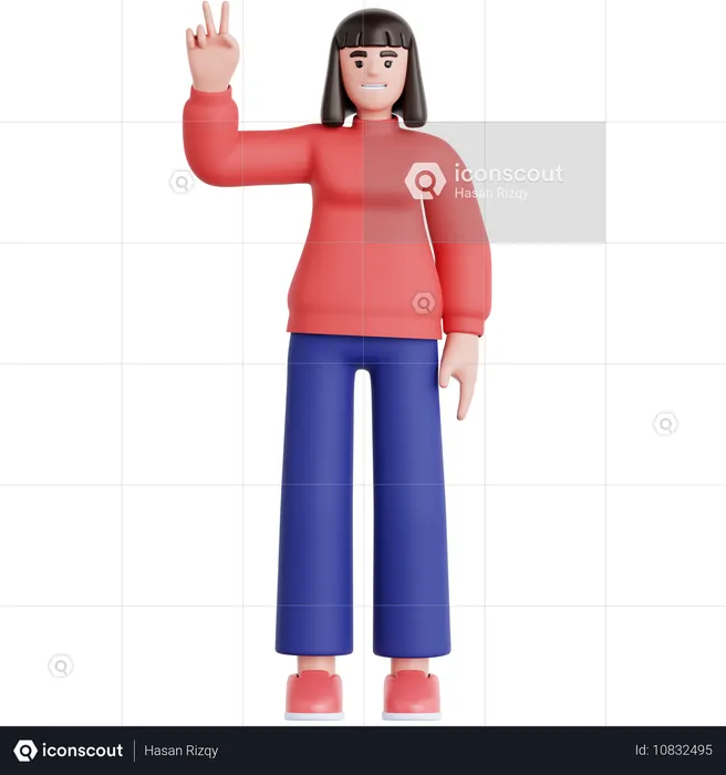 Mujer mostrando paz  3D Illustration