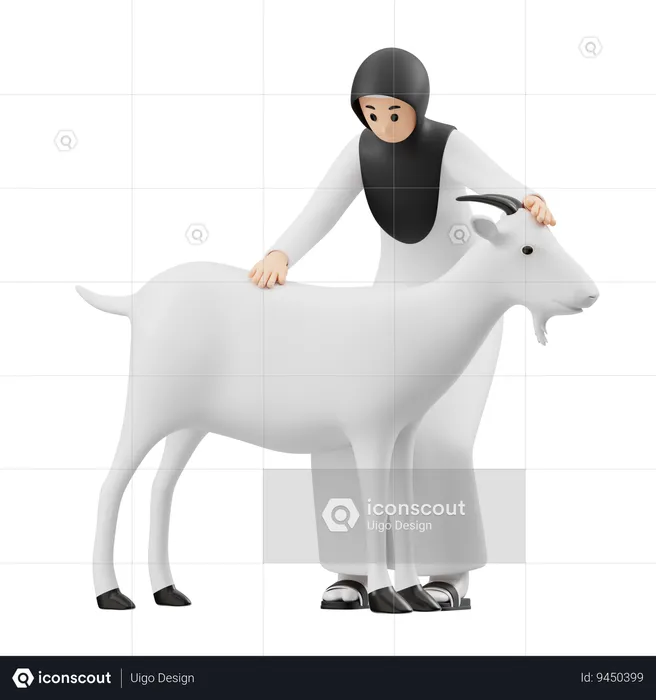 Mujer musulmana haciendo preparación de vacas  3D Illustration