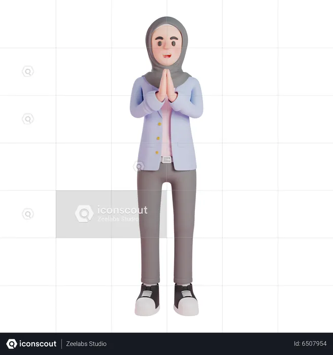 Mujer musulmana muestra gesto de namaste  3D Illustration