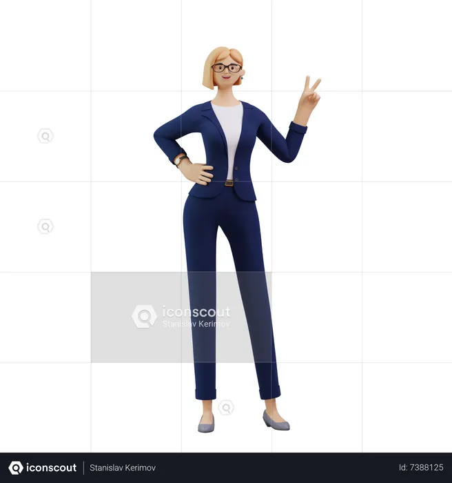 Mujer Posando Paz Con Dedo  3D Illustration