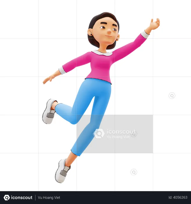 Mujer saltando en el aire  3D Illustration