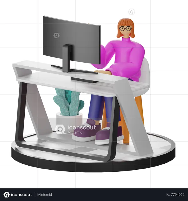 Mujer diciendo hola en el escritorio  3D Illustration