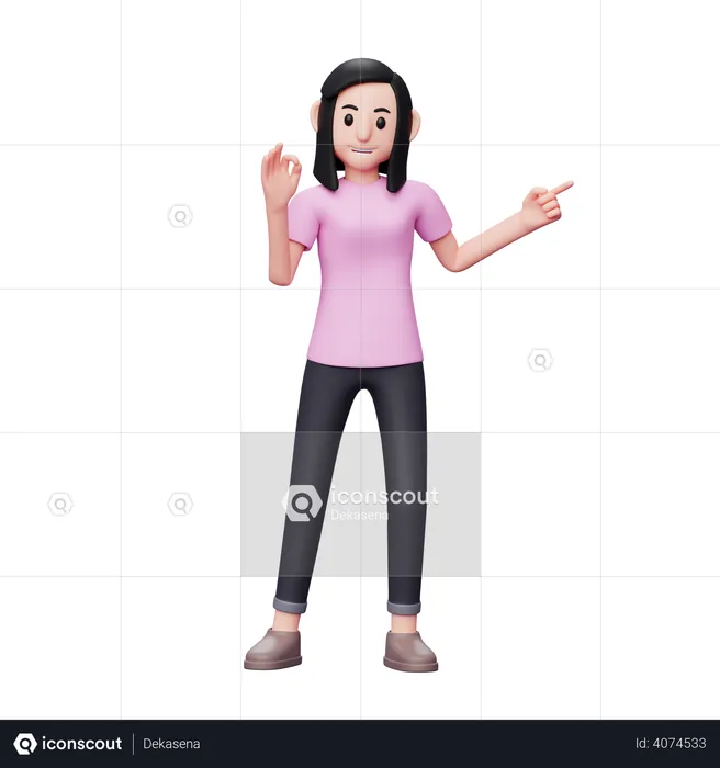 Mujer señalando algo en su lado derecho  3D Illustration