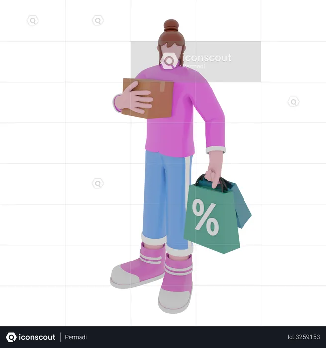Mujer sosteniendo bolsas de compras  3D Illustration
