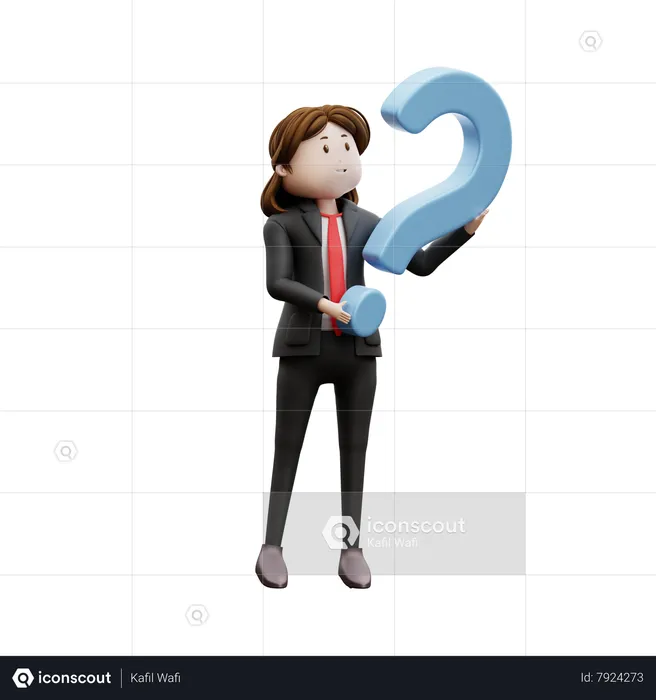 Mujer sosteniendo signo de interrogación  3D Illustration