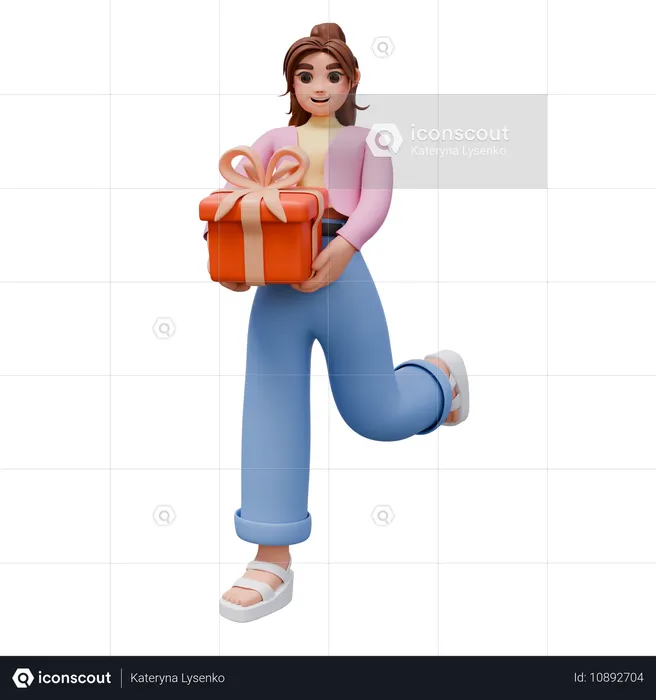 Mujer sosteniendo caja de regalo  3D Illustration