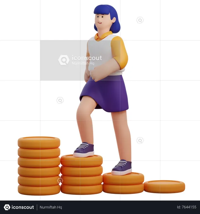 Mujer subiendo escaleras de monedas  3D Icon