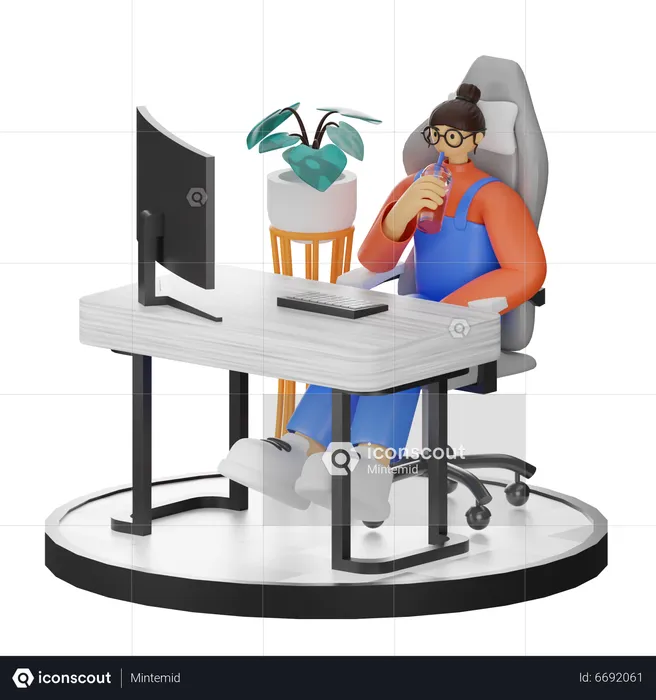 Mujer tomando café después del trabajo  3D Illustration