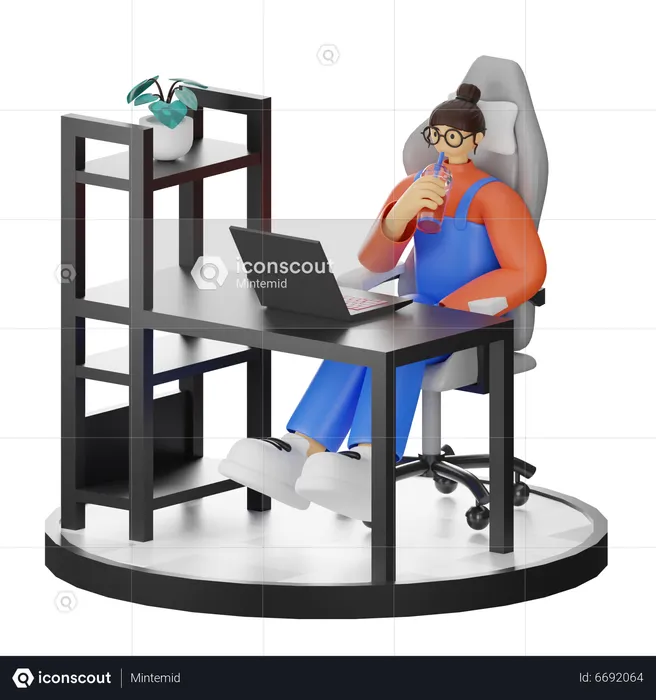 Mujer tomando café después del trabajo  3D Illustration