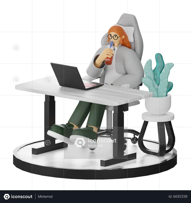 Mujer tomando café después del trabajo  3D Illustration