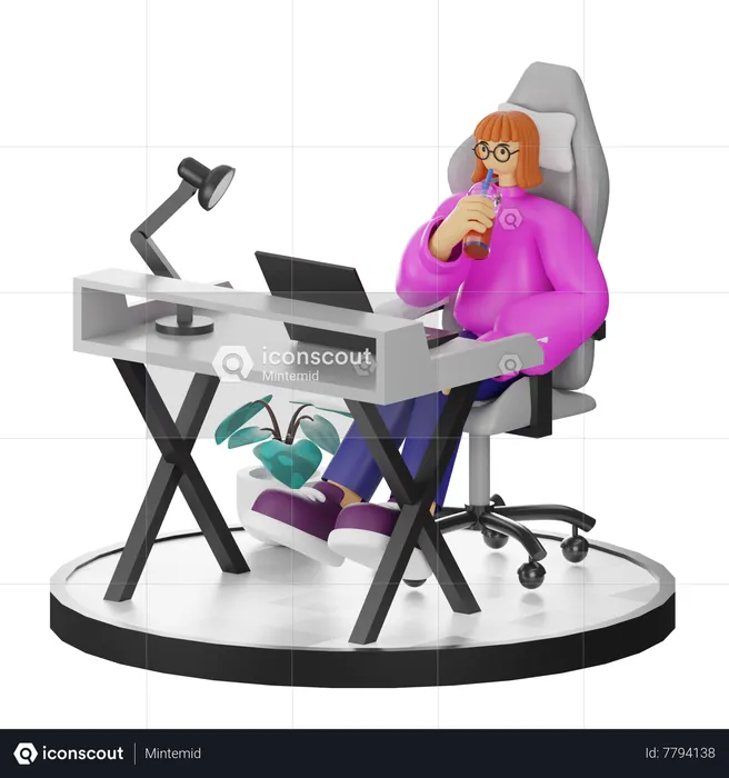 Mujer tomando un descanso para tomar café después del trabajo  3D Illustration