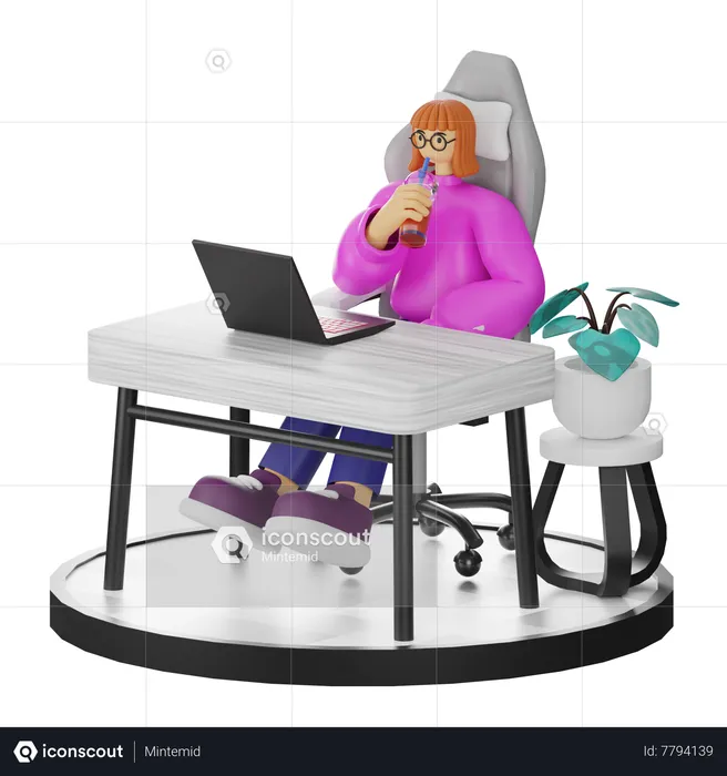 Mujer tomando café después del trabajo  3D Illustration