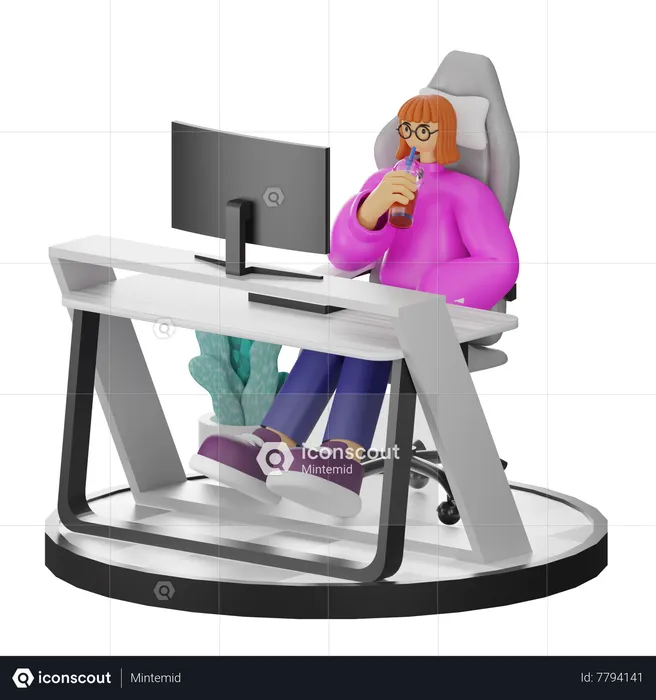 Mujer tomando un descanso para tomar café después del trabajo  3D Illustration