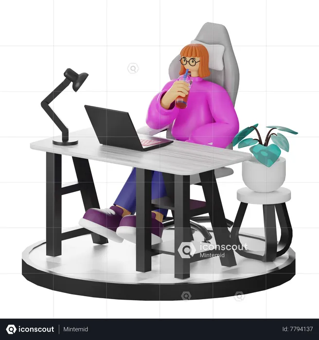 Mujer tomando café después del trabajo  3D Illustration