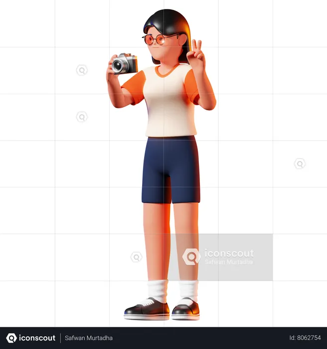 Mujer tomando una pose fotográfica  3D Illustration