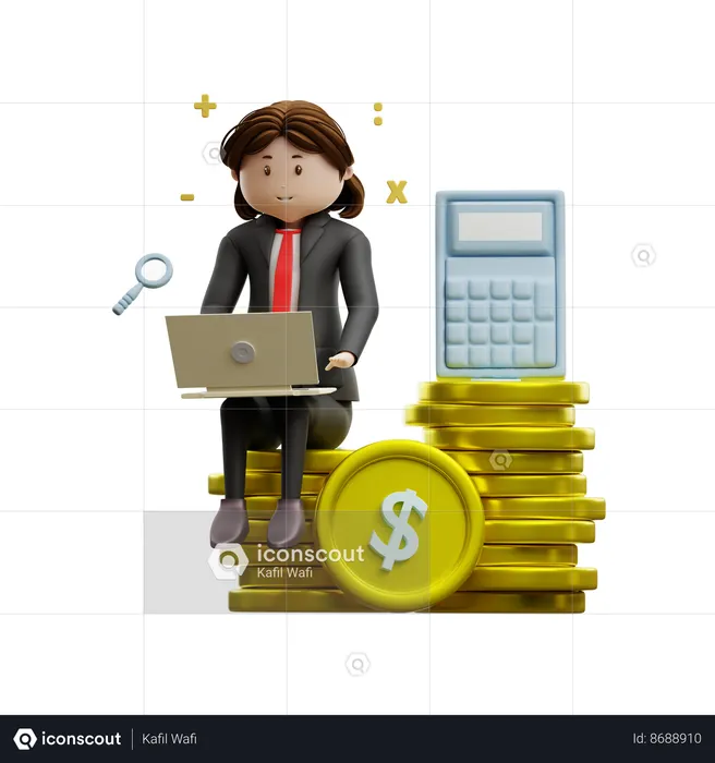 Mujer trabajando en el cálculo del presupuesto  3D Illustration