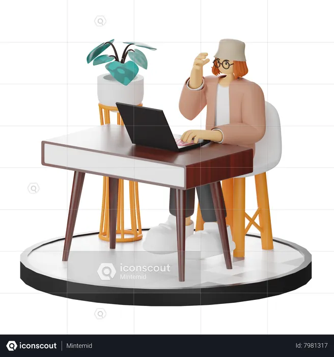 Mujer trabajando en la computadora portátil  3D Illustration