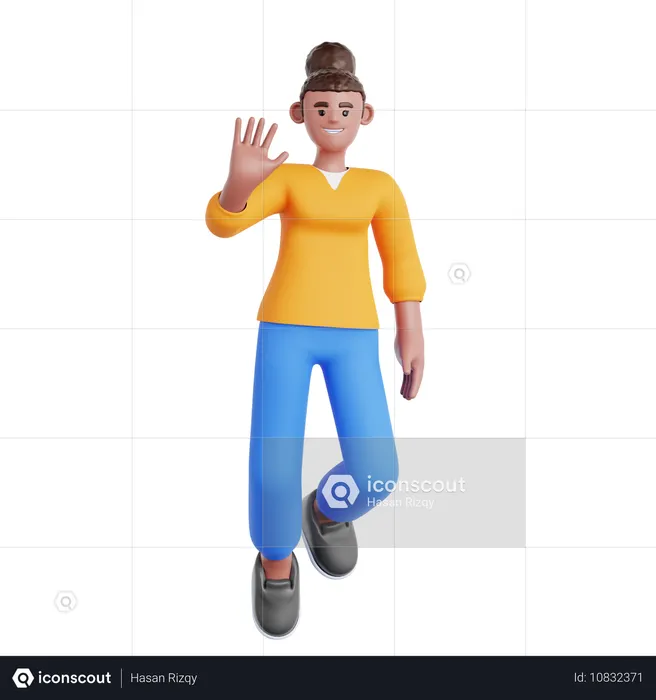 Mulher acenando com a mão enquanto flutua  3D Icon