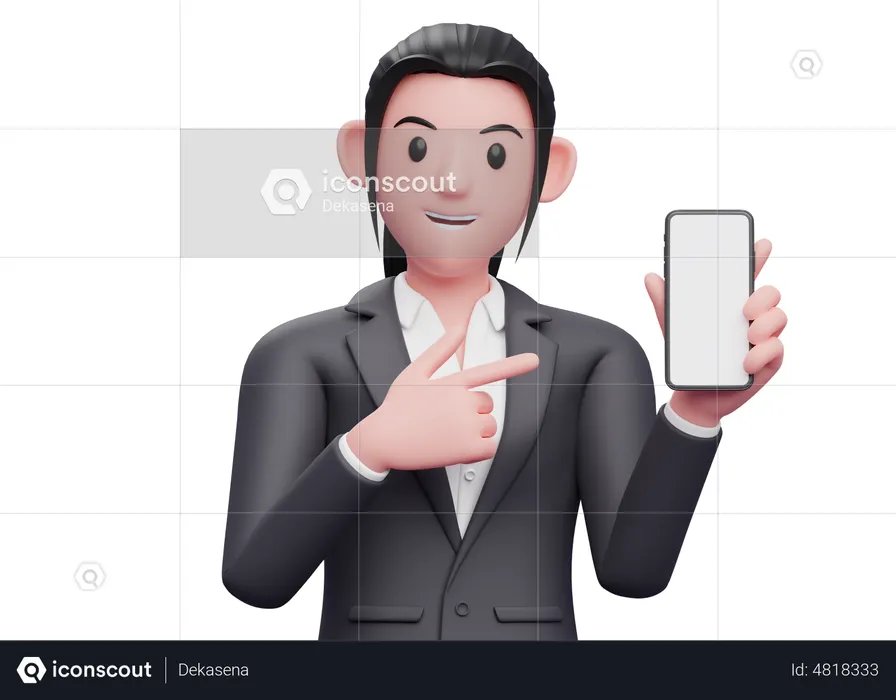 Mulher apontando o dedo para a tela do celular em branco  3D Icon