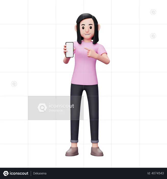 Mulher apontando o dedo para a tela do telefone  3D Icon