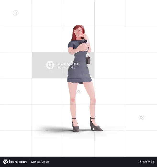 Mulher bonita de vestido usando telefone  3D Illustration
