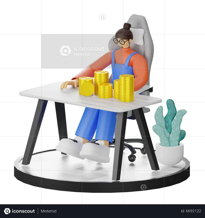 Mulher calcula ganhos  3D Illustration