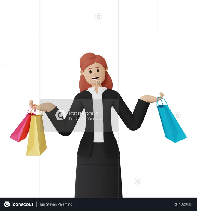 Mulher com sacola de compras  3D Illustration