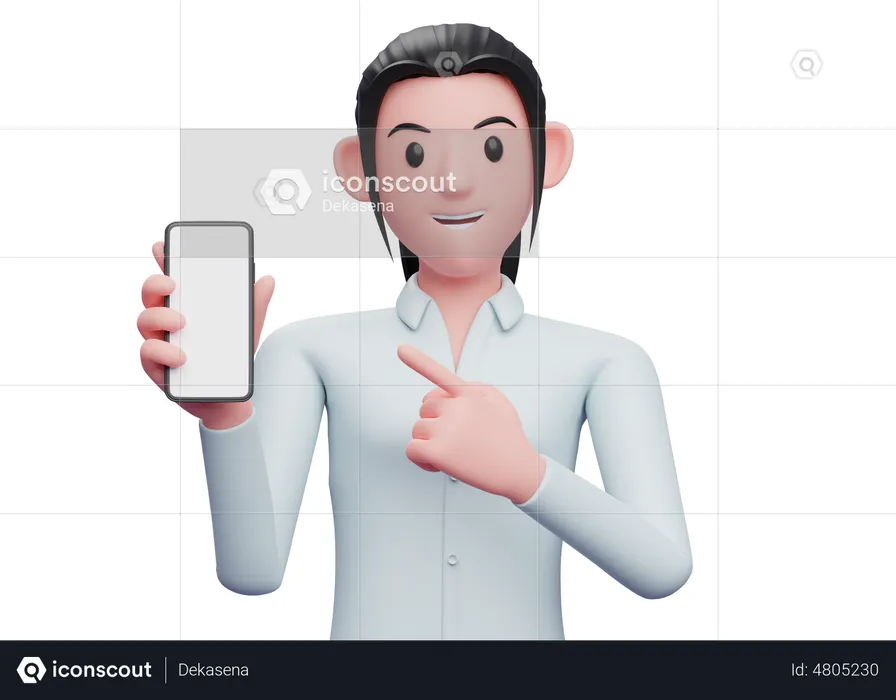 Mulher de negócios apontando o celular na mão  3D Illustration