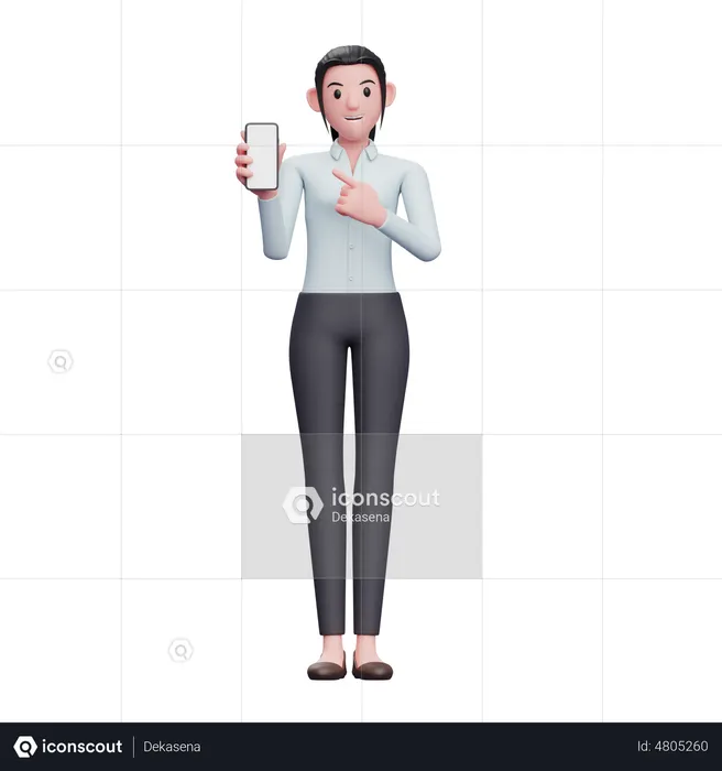 Mulher de negócios, apontando para a tela do telefone  3D Icon