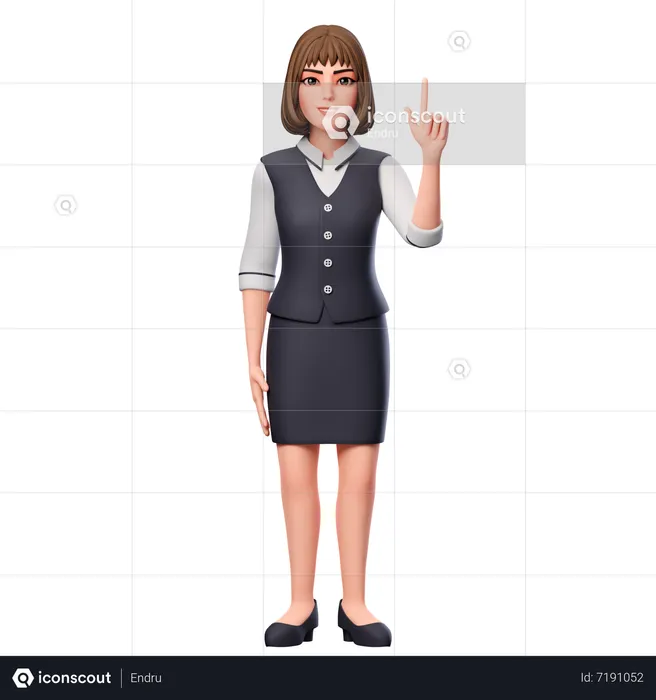 Mulher de negócios apontando para cima usando a mão direita  3D Illustration
