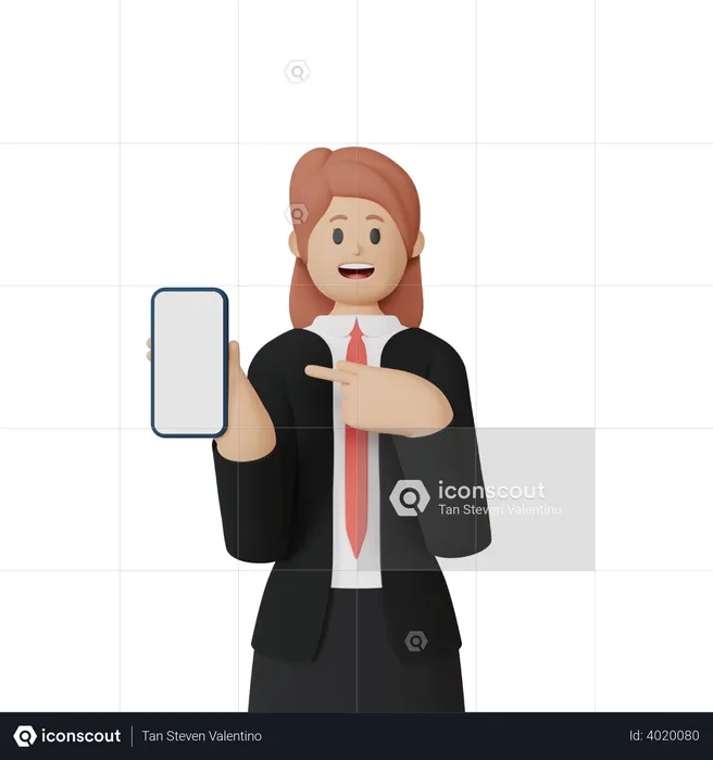 Mulher de negócios com smartphone com tela em branco  3D Icon