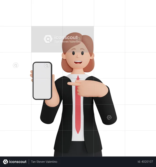 Mulher de negócios com smartphone com tela em branco  3D Icon