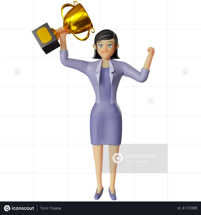 Mulher de negócios recebendo troféu  3D Illustration