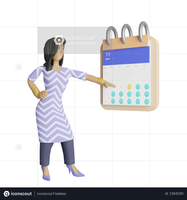 Mulher de negócios, verificando compromissos no calendário  3D Illustration